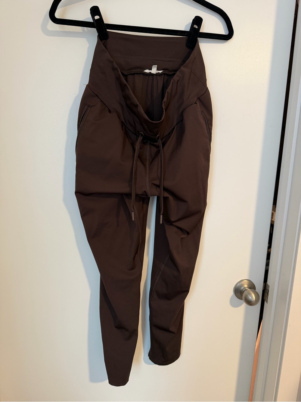 High-Waist Brown Women's Leggings with Drawstring